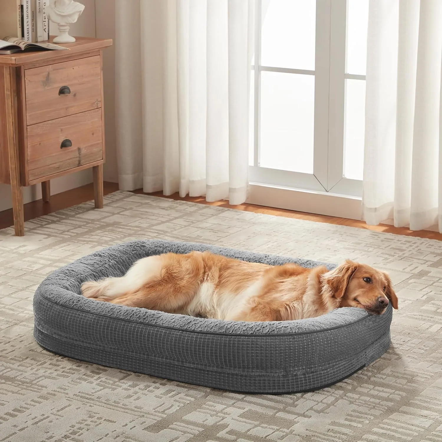 JOEJOY Orthopedic Dog Bed for Extra Large Dogs, XL Waterproof Egg-Crate Memory Foam Pet Sofa with Bolster Sides, Washable Removable Cover & Non-Slip Bottom, Grey