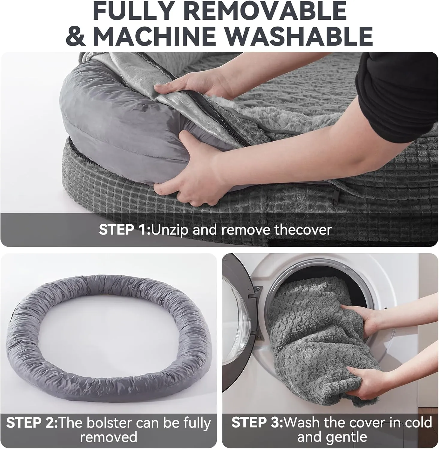 JOEJOY Orthopedic Dog Bed for Extra Large Dogs, XL Waterproof Egg-Crate Memory Foam Pet Sofa with Bolster Sides, Washable Removable Cover & Non-Slip Bottom, Grey