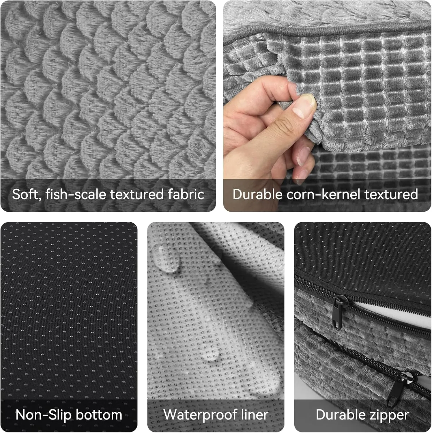 JOEJOY Orthopedic Dog Bed for Extra Large Dogs, XL Waterproof Egg-Crate Memory Foam Pet Sofa with Bolster Sides, Washable Removable Cover & Non-Slip Bottom, Grey