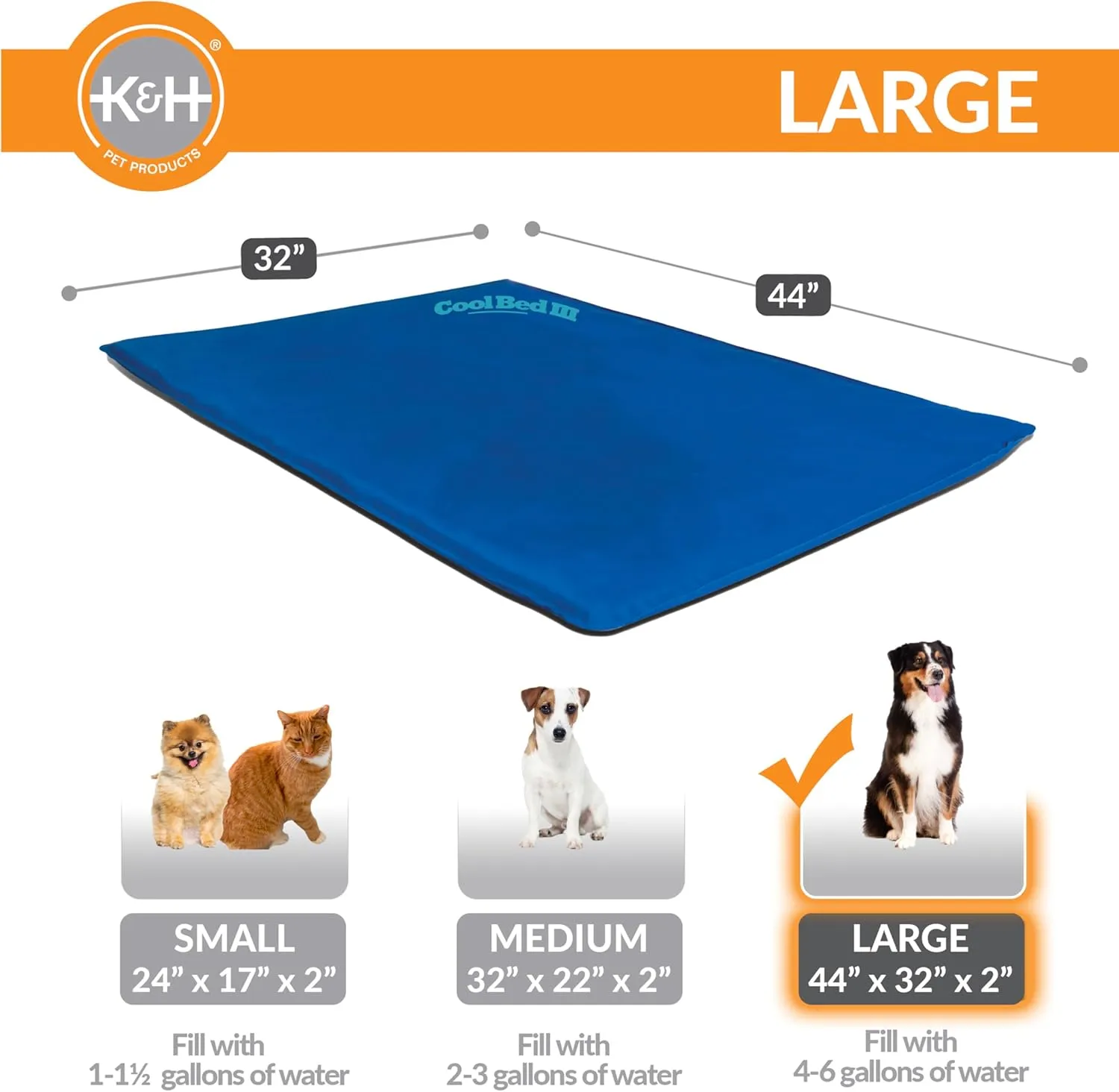K&H Pet Products Cool Bed III Dog Cooling Mat, Indoor Outdoor Cooling Beds for Large Dogs, Chilling Pet Pad for in Home, Outdoor Houses, Crates, Yards, Porches - Large 44 X 32in Chill Blue
