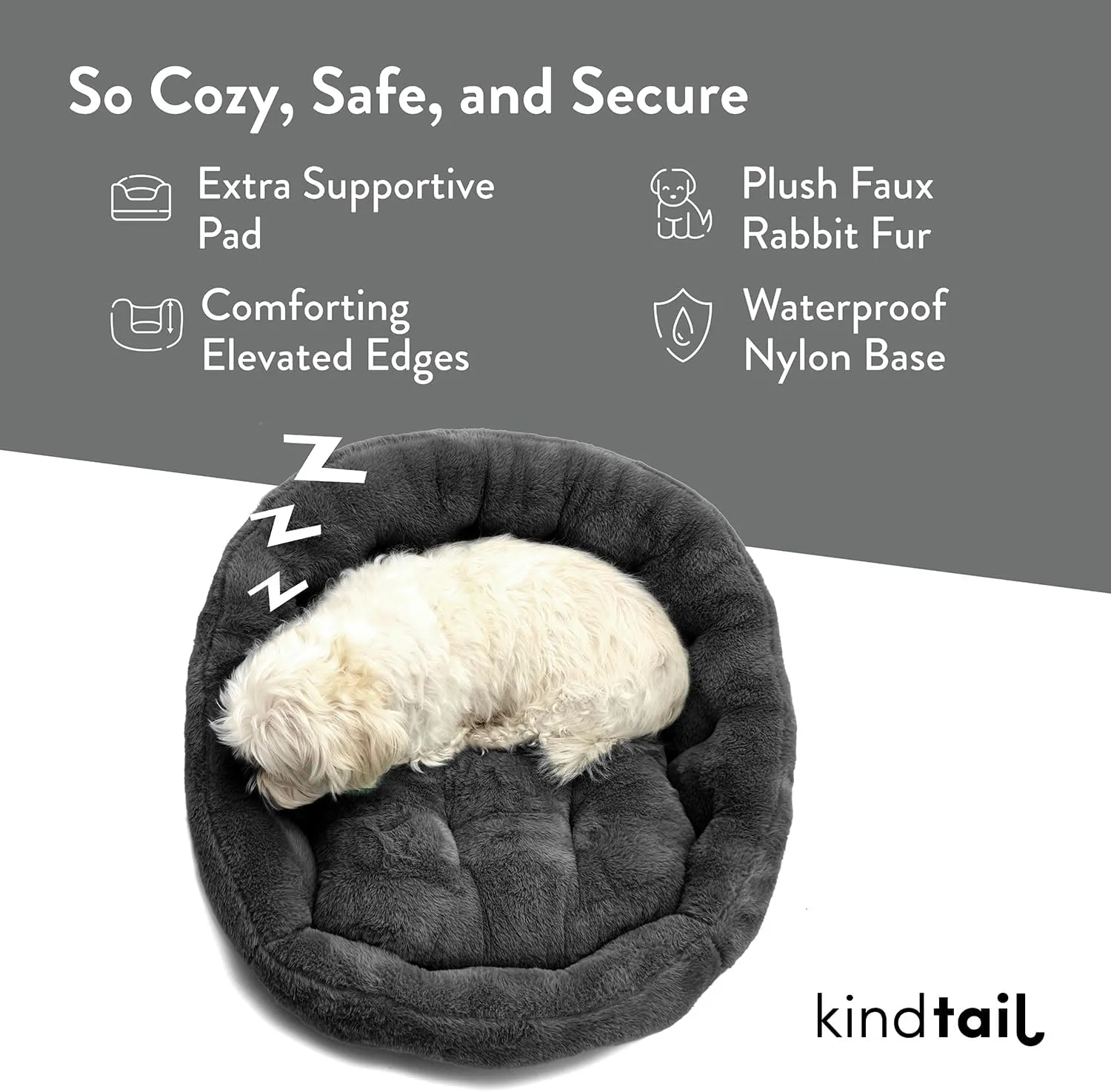 KindTail Small Orthopedic Dog and Cat Bed - Faux Fur Luxury Cuddler for Pets Under 15 lbs, Comfortable Waterproof Material with Nylon Base - 20" x 14" x 10" (Pink, Small)