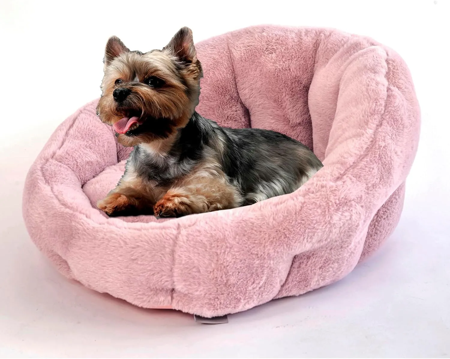 KindTail Small Orthopedic Dog and Cat Bed - Faux Fur Luxury Cuddler for Pets Under 15 lbs, Comfortable Waterproof Material with Nylon Base - 20" x 14" x 10" (Pink, Small)