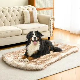 KOOPRO Faux Fur Memory Foam Fluffy Dog Bed, Luxury Pup Rug Waterproof Dog Blanket, Removable Washable Fluffy Plush Cover, Anti Slip Base, Modern (Large, White with Brown Tips)