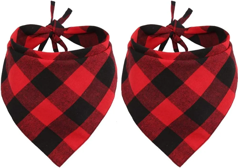 Lamphyface 2 Pcs Dog Bandana Christmas Pet Clothing Triangle Scarf Accessories Bibs Red Black Plaid