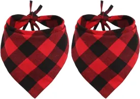 Lamphyface 2 Pcs Dog Bandana Christmas Pet Clothing Triangle Scarf Accessories Bibs Red Black Plaid