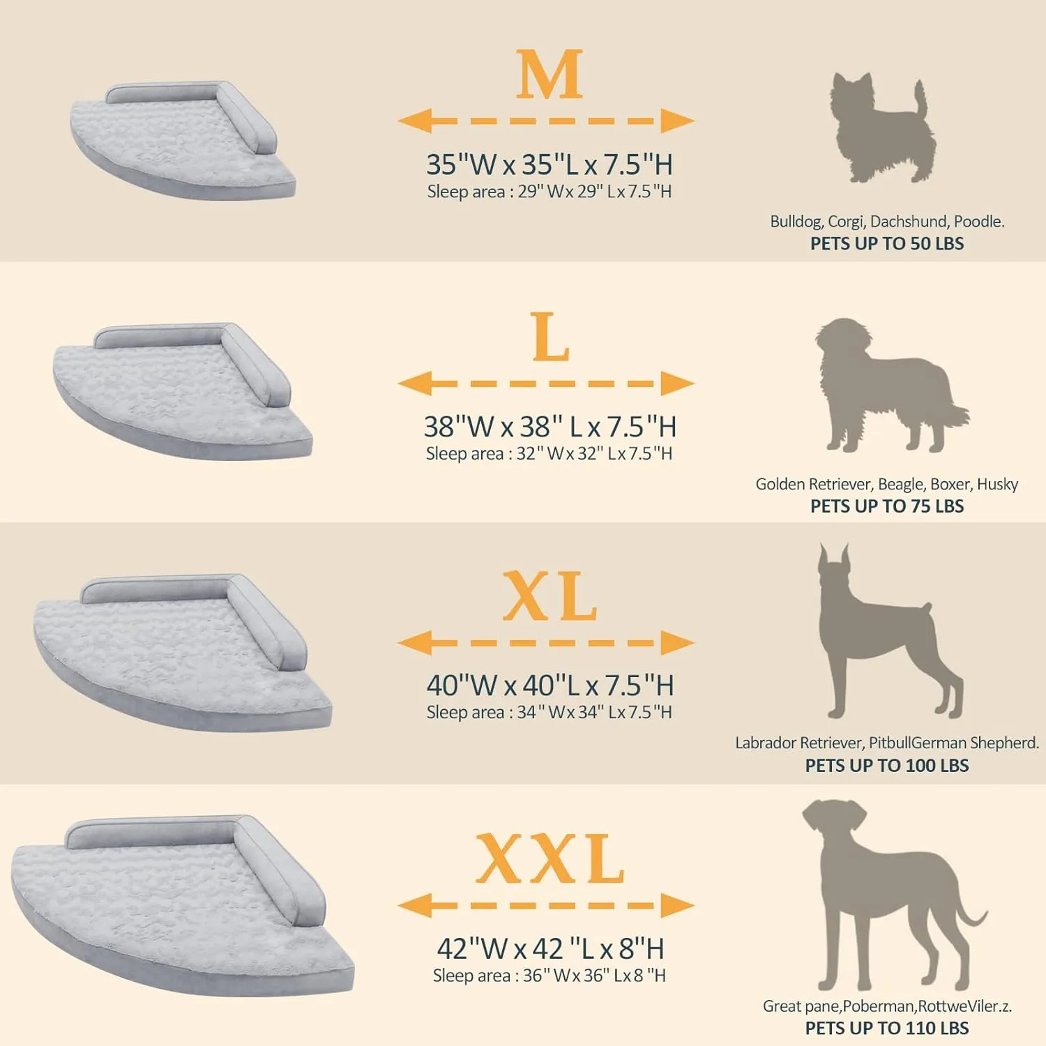 Large Dog Bed with Bolster Orthopedic Support Dog Beds with Removable Washable Cover Large Pet Beds with Non-Slip Bottom and Waterproof Lining