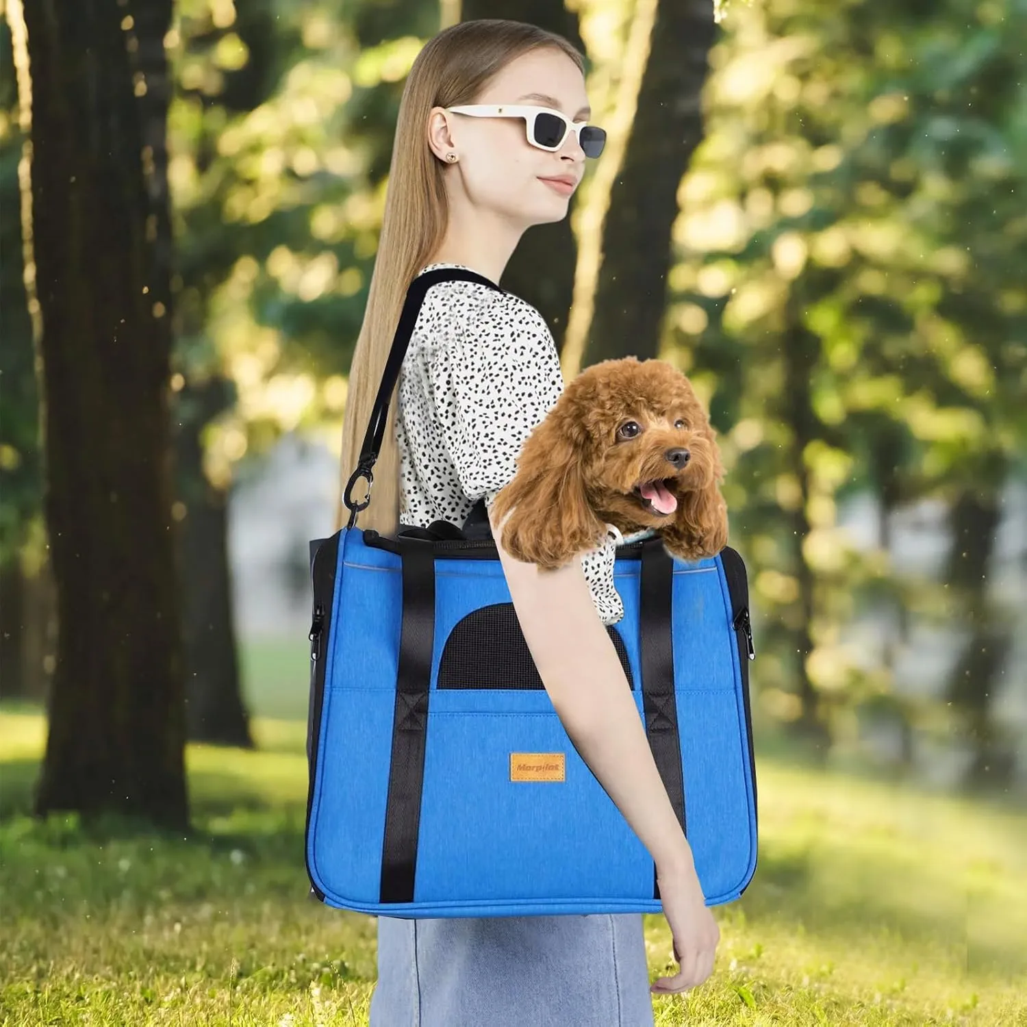 Large Dog Cat Carrier with Wheels,Foldable Rolling Pet Carrier for Cat Dog Under 18 lbs,Breathable Cat Carrier Travel Bag with Telescopic Handle and Mesh Pocket for Outdoor Walking Travel