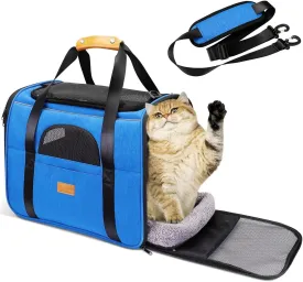 Large Dog Cat Carrier with Wheels,Foldable Rolling Pet Carrier for Cat Dog Under 18 lbs,Breathable Cat Carrier Travel Bag with Telescopic Handle and Mesh Pocket for Outdoor Walking Travel