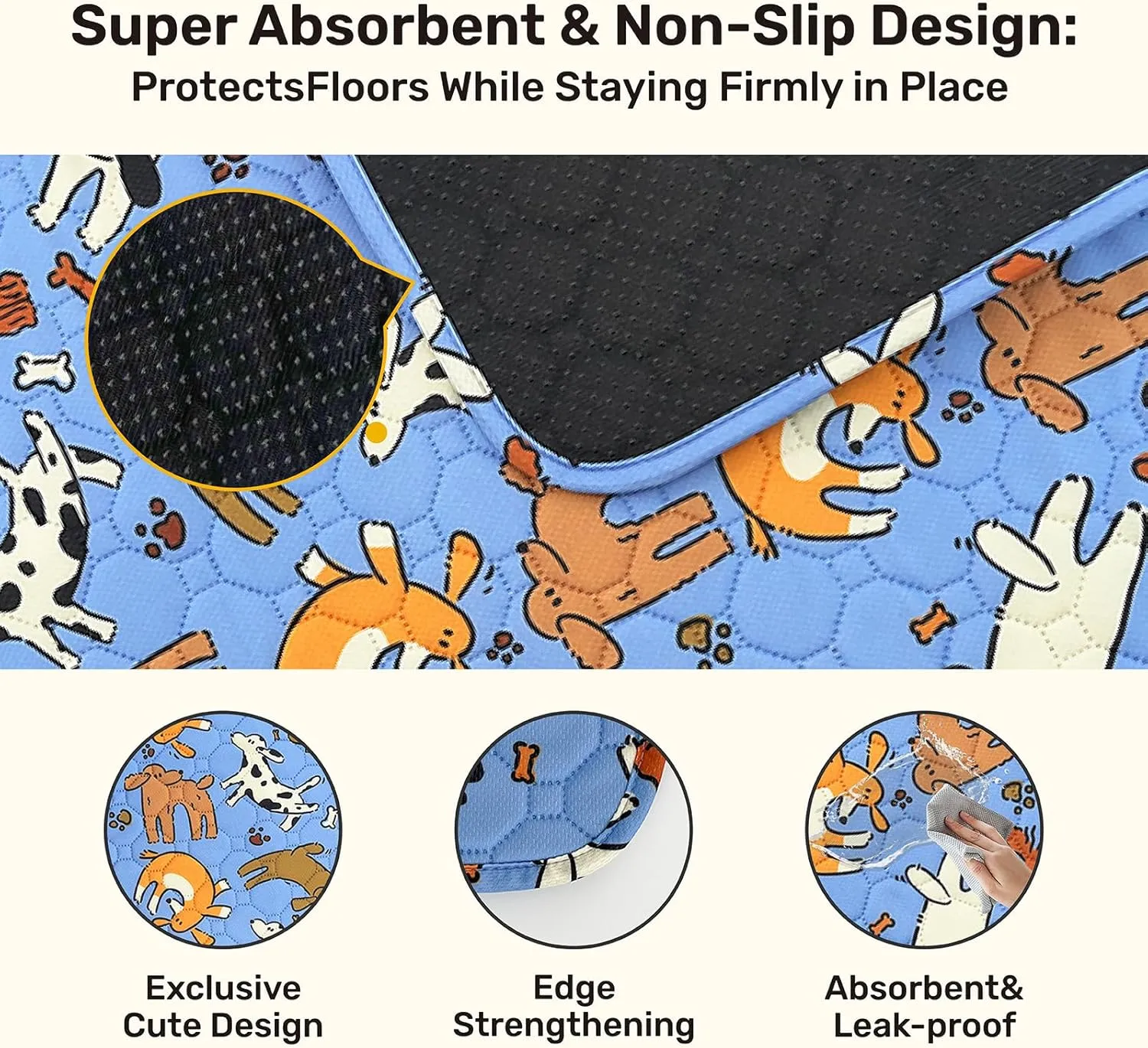 Large Dog Pee Pads, 2 Pack Washable Reusable Training Pads for Medium &Senior Dogs, Waterproof Heavy Absorbent Non-Slip Pet Mats for Crates Beds & Cars, Machine Washable for Potty Training & Whelping