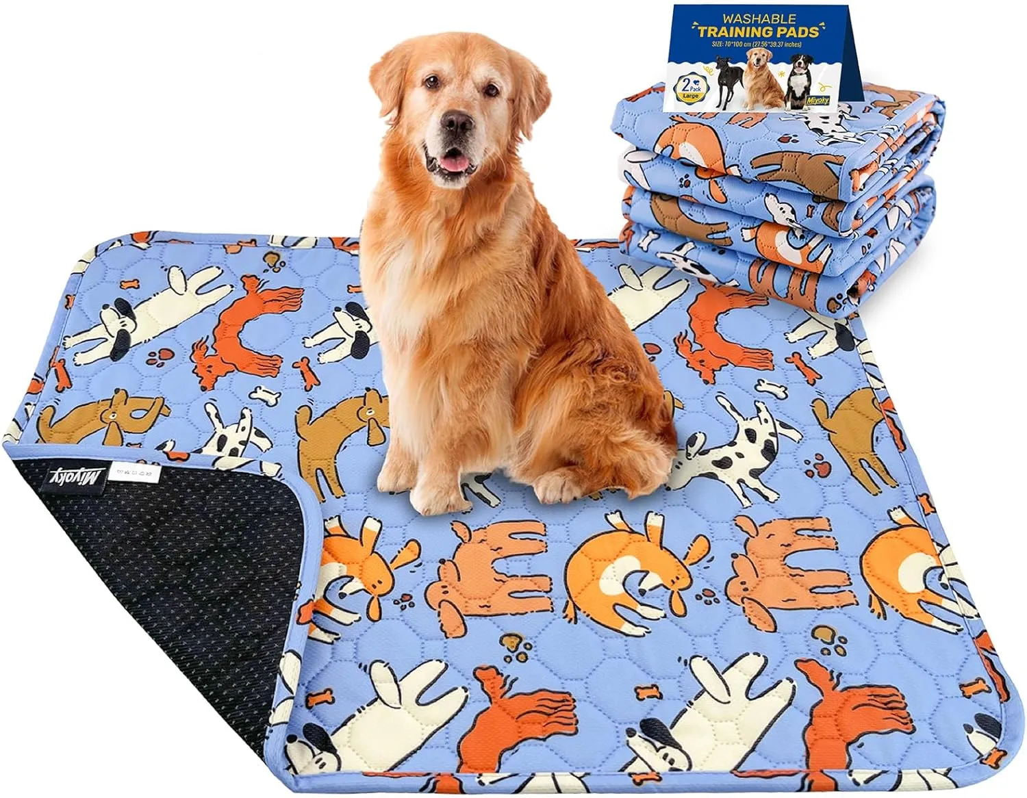 Large Dog Pee Pads, 2 Pack Washable Reusable Training Pads for Medium &Senior Dogs, Waterproof Heavy Absorbent Non-Slip Pet Mats for Crates Beds & Cars, Machine Washable for Potty Training & Whelping