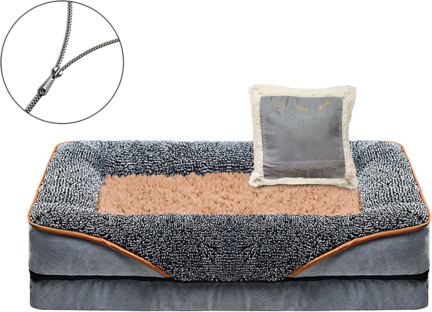 Large Size Dog Couch Bed with Pillow, Orthopedic Pet Sofa Bed Elevated Dual Layer with Washable Cover, Memory Foam, Fluffy Cushion for Puppy, Cama para Perros Grandes
