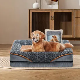 Large Size Dog Couch Bed with Pillow, Orthopedic Pet Sofa Bed Elevated Dual Layer with Washable Cover, Memory Foam, Fluffy Cushion for Puppy, Cama para Perros Grandes