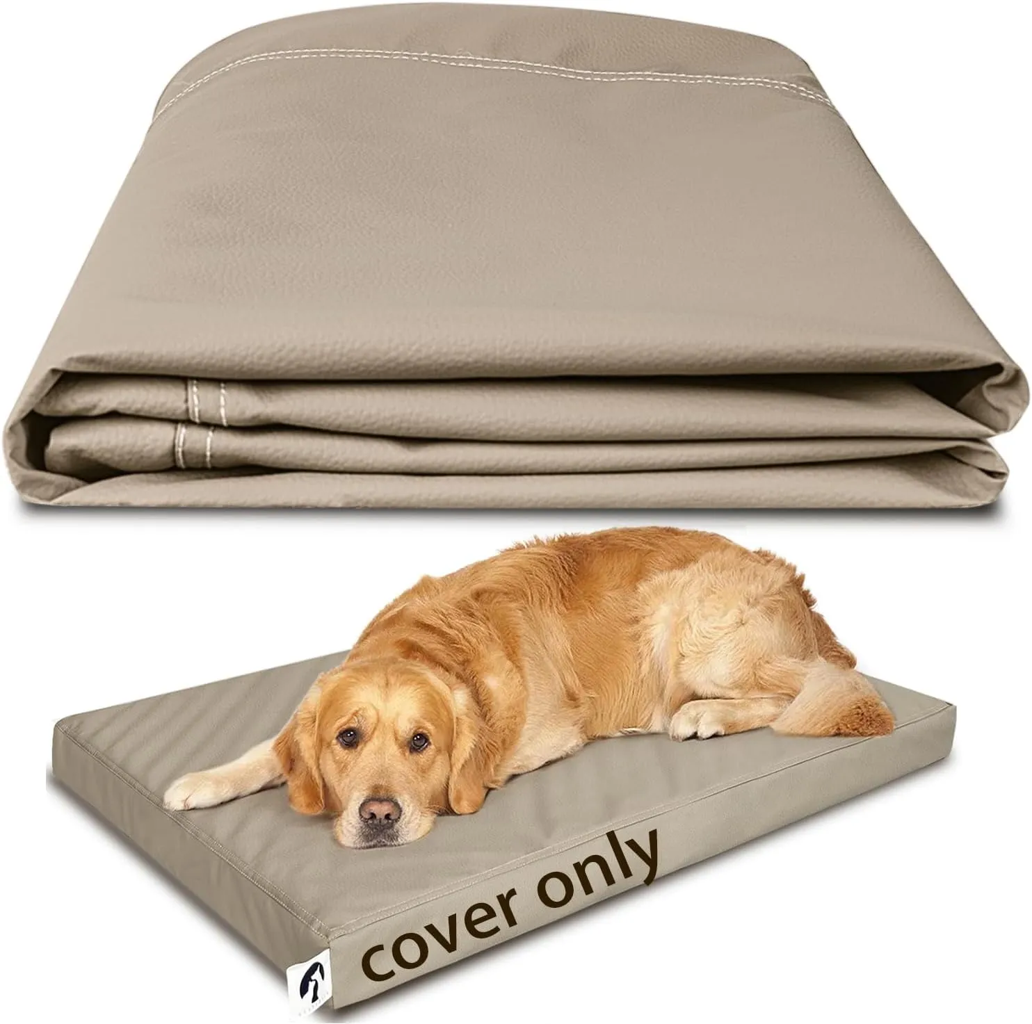 Leather Dog Bed Covers, Indestructible Dogs Beds Cover with Zipper, Replacement Waterproof Hair Resistant Pet Liner