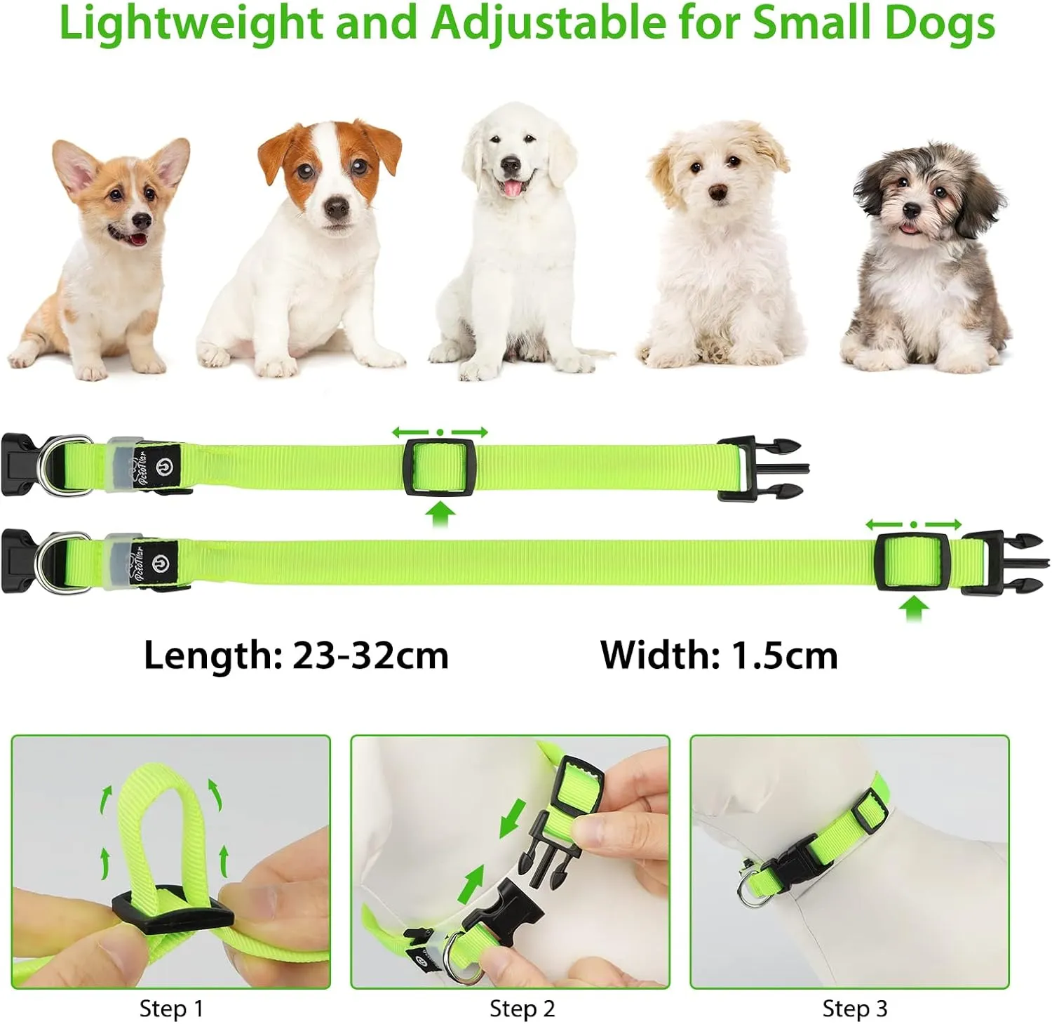 Led Dog Collar, USB Rechargeable Light Up Dog Collars for Small Dogs&Large Cats, Glowing Pet Dog Collar for Night Safety Water Resistant Lighted Puppy Collar (Green, 9-12.6 Inches)