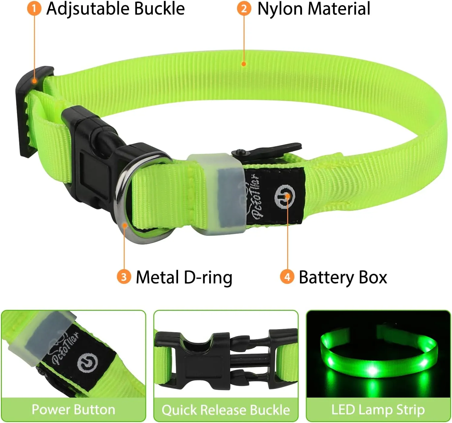Led Dog Collar, USB Rechargeable Light Up Dog Collars for Small Dogs&Large Cats, Glowing Pet Dog Collar for Night Safety Water Resistant Lighted Puppy Collar (Green, 9-12.6 Inches)