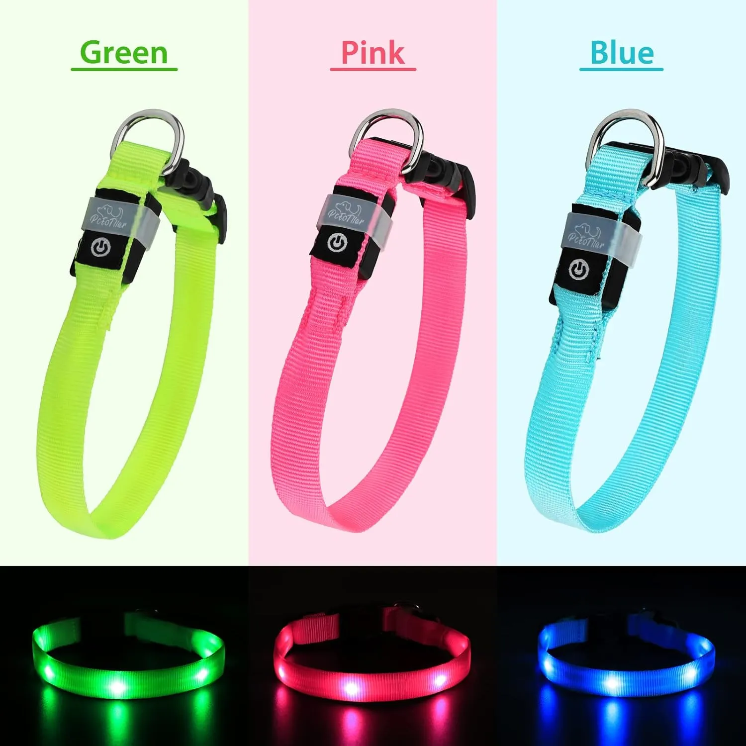 Led Dog Collar, USB Rechargeable Light Up Dog Collars for Small Dogs&Large Cats, Glowing Pet Dog Collar for Night Safety Water Resistant Lighted Puppy Collar (Green, 9-12.6 Inches)