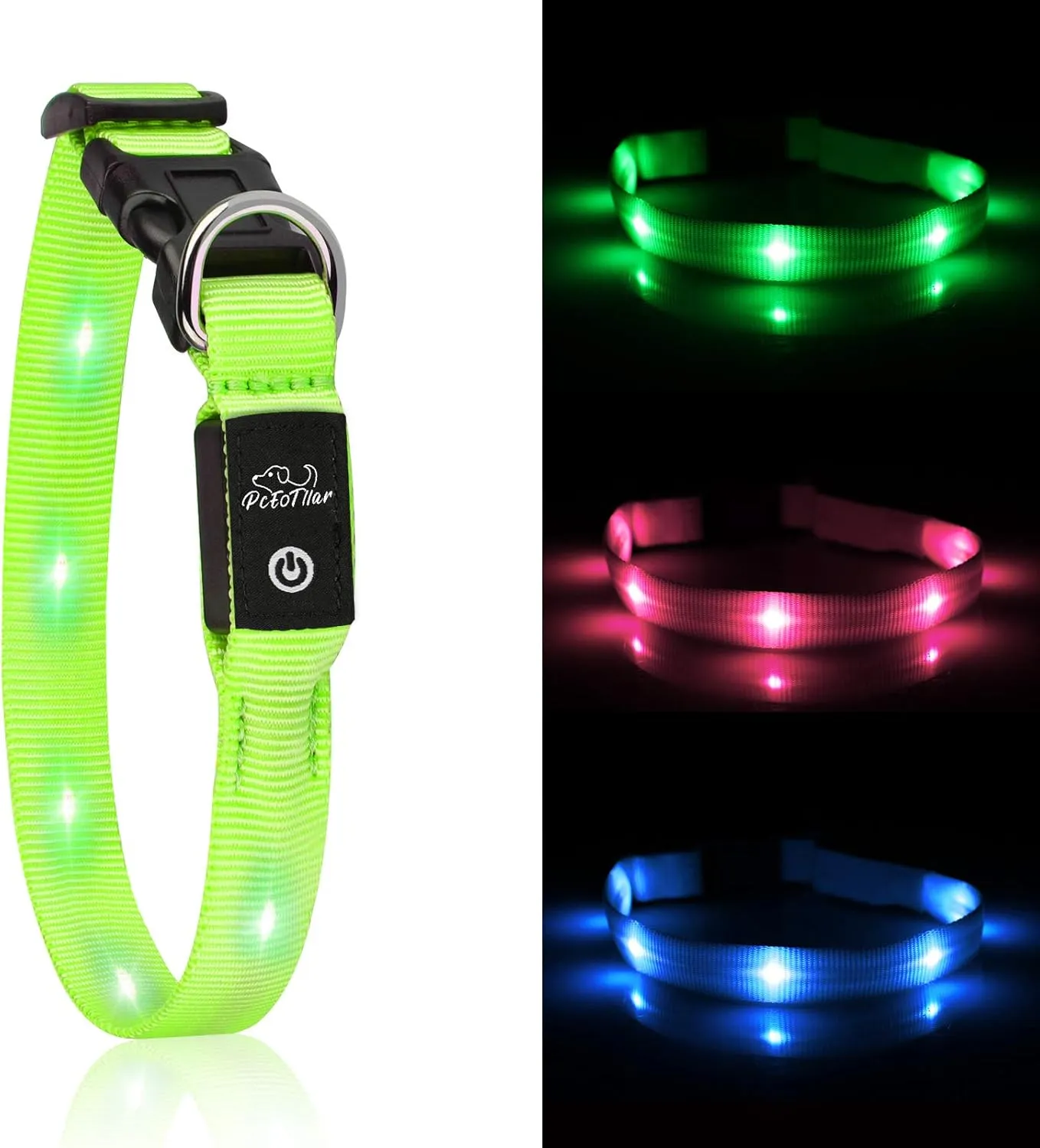 Led Dog Collar, USB Rechargeable Light Up Dog Collars for Small Dogs&Large Cats, Glowing Pet Dog Collar for Night Safety Water Resistant Lighted Puppy Collar (Green, 9-12.6 Inches)
