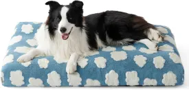 Lesure Cute Large Dog Bed for Crate-Thick Shredded Chopped Foam Pet Bed Indoor with Removable Washable Cover, Modern Fuzzy Plush & Anti Slip Bottom, Blue