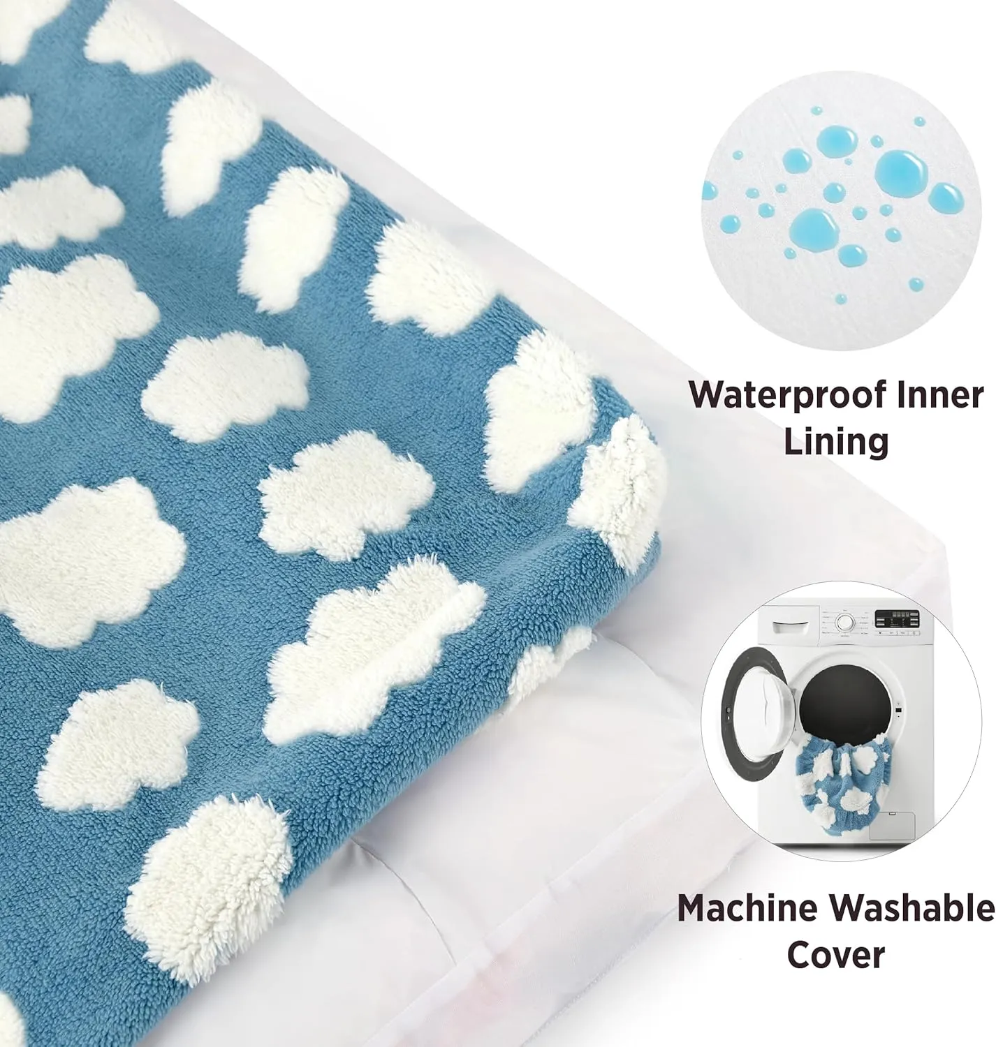 Lesure Cute Large Dog Bed for Crate-Thick Shredded Chopped Foam Pet Bed Indoor with Removable Washable Cover, Modern Fuzzy Plush & Anti Slip Bottom, Blue
