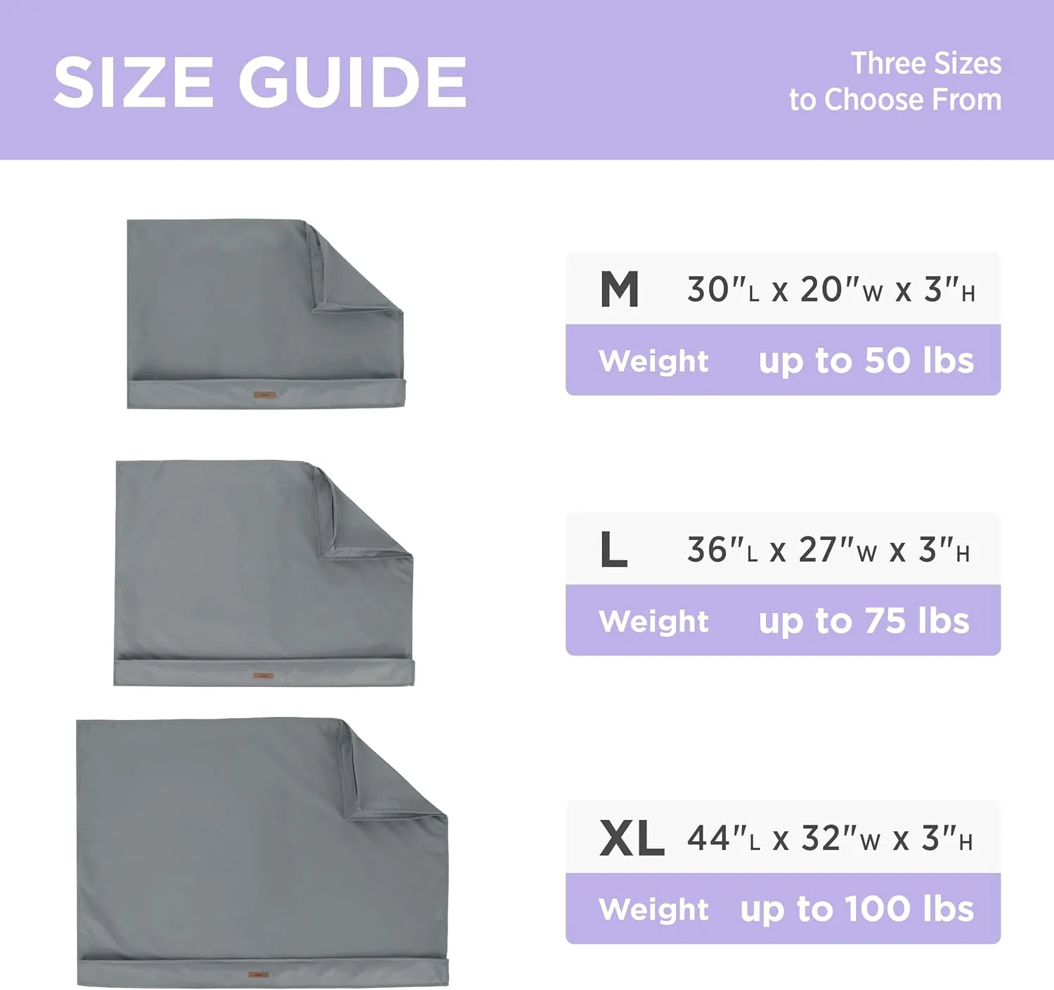 Lesure Water-Resistant Dog Bed Cover - Large Washable Replacement Cover for Pet Mat 36x27x3 Inches, Grey