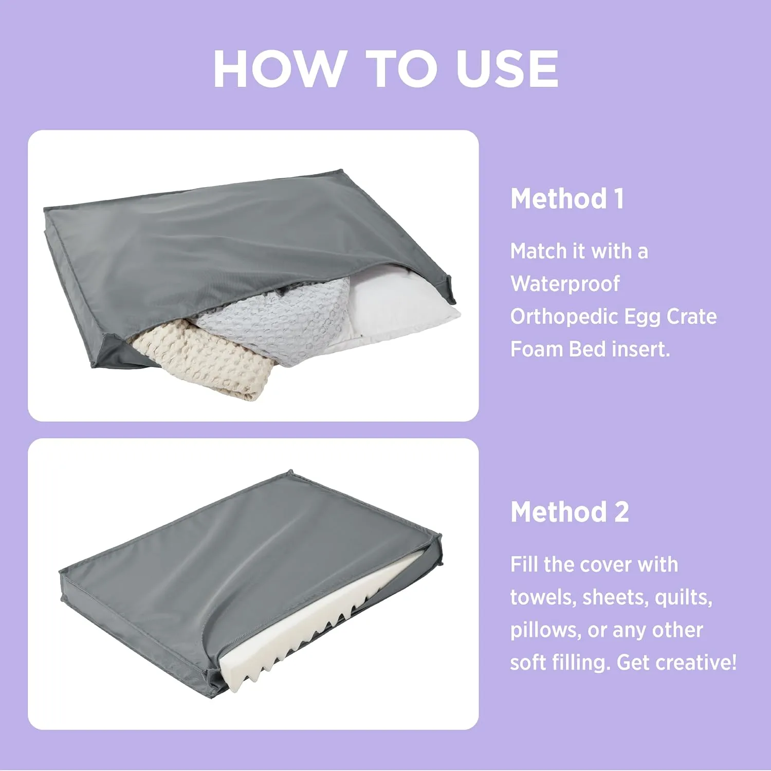 Lesure Water-Resistant Dog Bed Cover - Large Washable Replacement Cover for Pet Mat 36x27x3 Inches, Grey