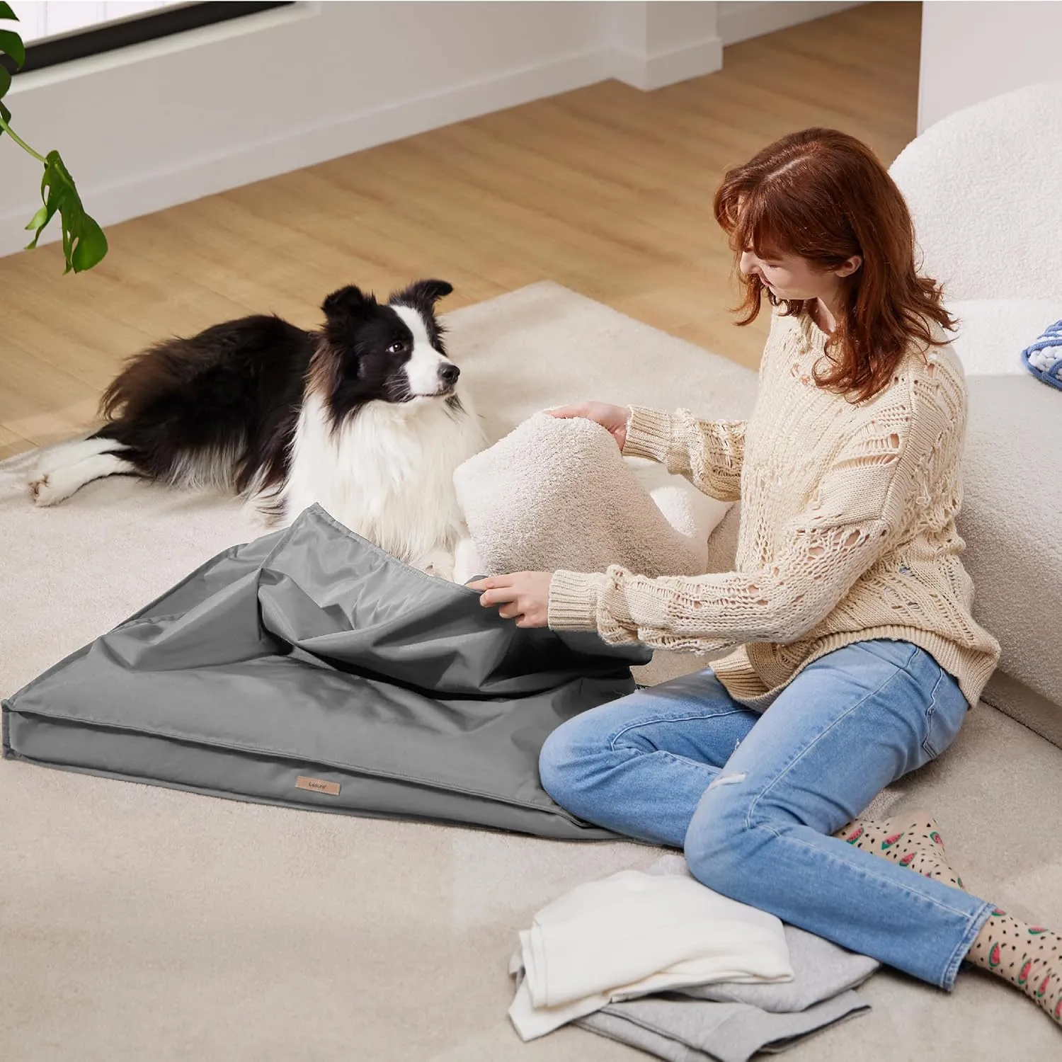 Lesure Water-Resistant Dog Bed Cover - Large Washable Replacement Cover for Pet Mat 36x27x3 Inches, Grey