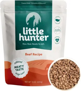 Little Hunter Freeze Dried Raw Beef Recipe Dog Food - Picky Eater-Approved, Limited Ingredient for All Stages - High Protein, Small Batch, Grain Free, 15 oz
