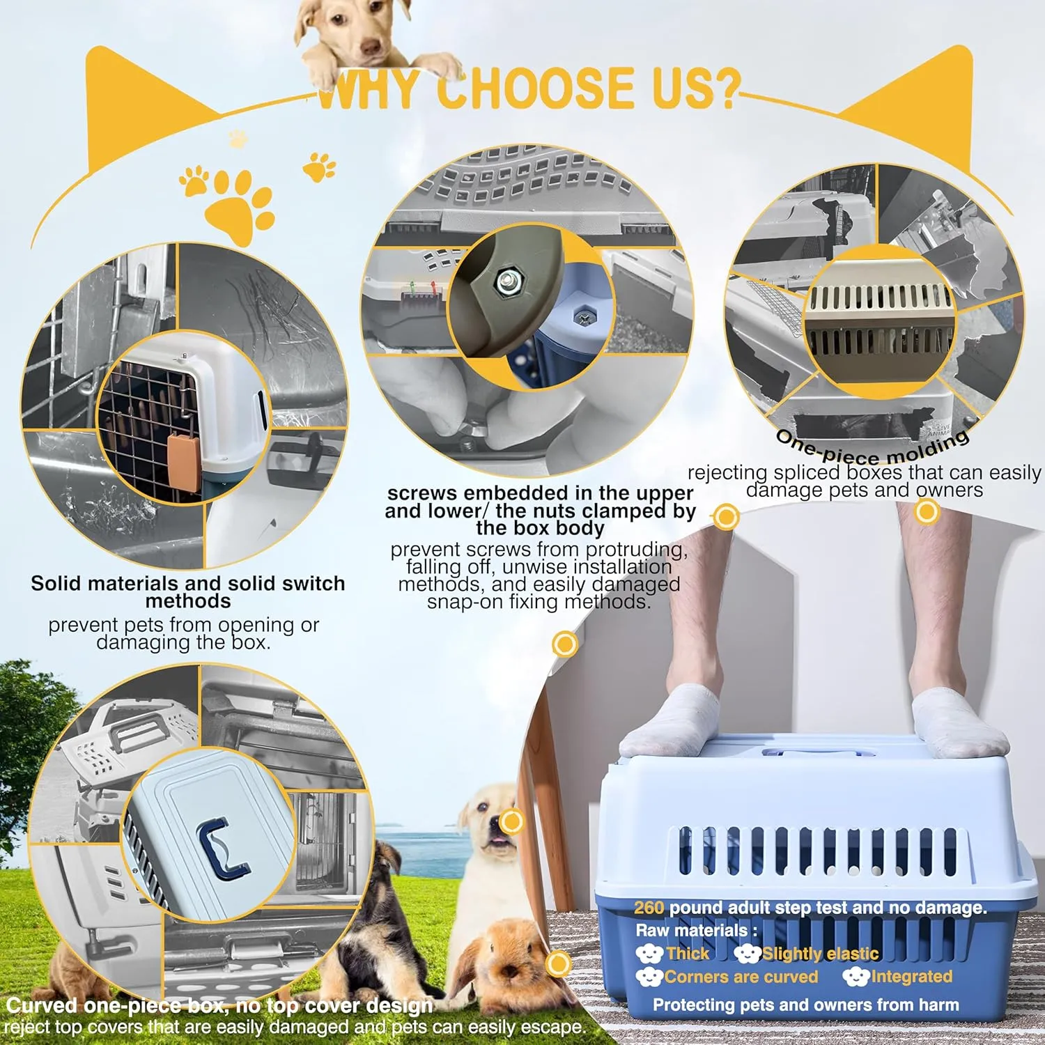 LLGJ-Pets CarrierKennel23 In. longHard-Sidedfor Dog/cat up to 23 lbssuit for Airline/Road TravelCoffee