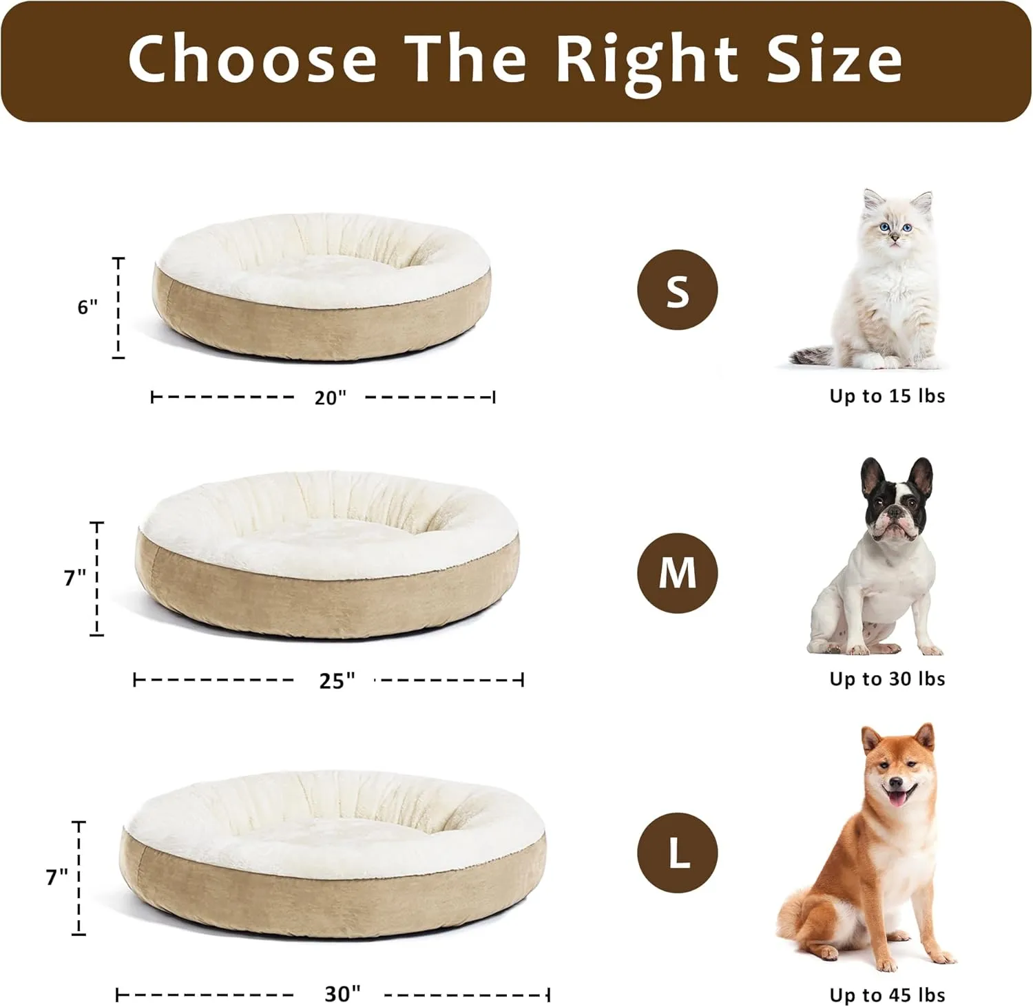 Love's cabin Round Donut Cat and Dog Cushion Bed, 20in Pet Bed for Cats or Small Dogs, Anti-Slip & Water-Resistant Bottom, Super Soft Durable Fabric Pet beds, Washable Luxury Cat & Dog Bed Camel