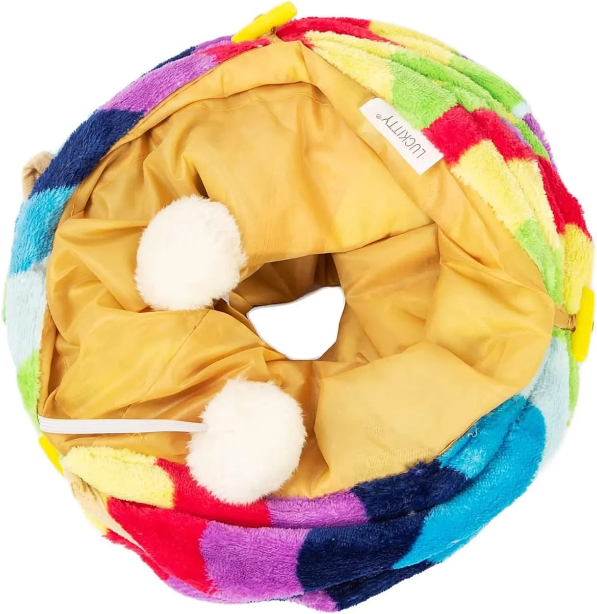 LUCKITTY Cat Tunnel - S-Shaped, Rainbow Wave Color, Soft Velvet Exterior, Oxford Fabric Fog-Proof Interior, Plush Toy Ball, Easily Washable, Conveniently Foldable, 47.2in/120cm