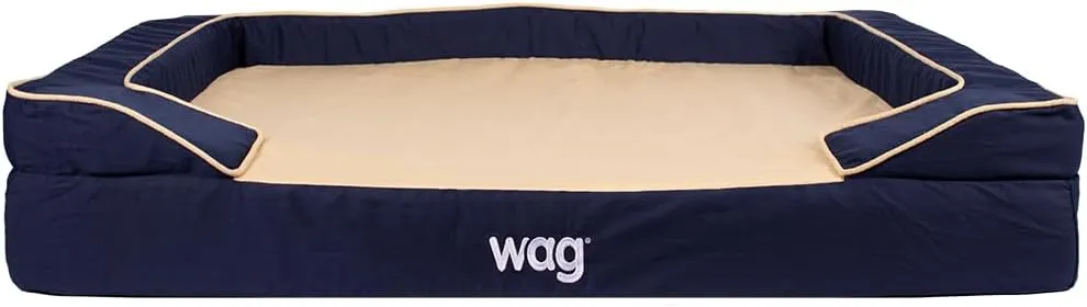 Luxe Dog Bed by Wag | Quad Layer Technology with Memory Foam, Orthopedic Foam, and Cooling Gel. Machine Washable Cover. Navy, Large