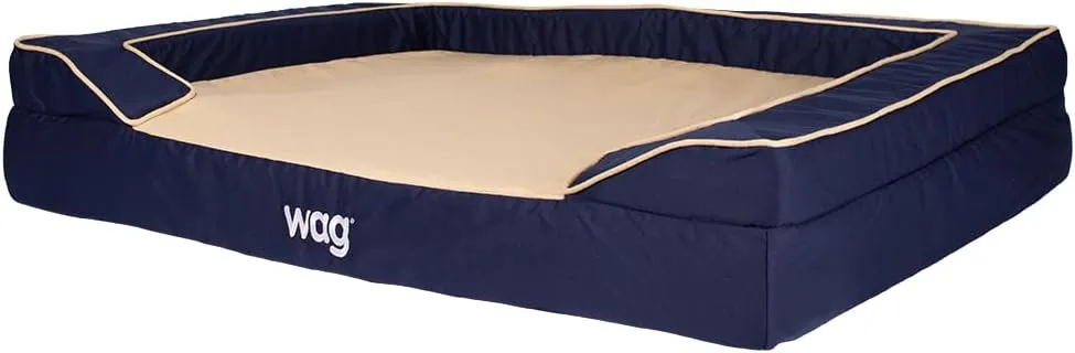 Luxe Dog Bed by Wag | Quad Layer Technology with Memory Foam, Orthopedic Foam, and Cooling Gel. Machine Washable Cover. Navy, Large