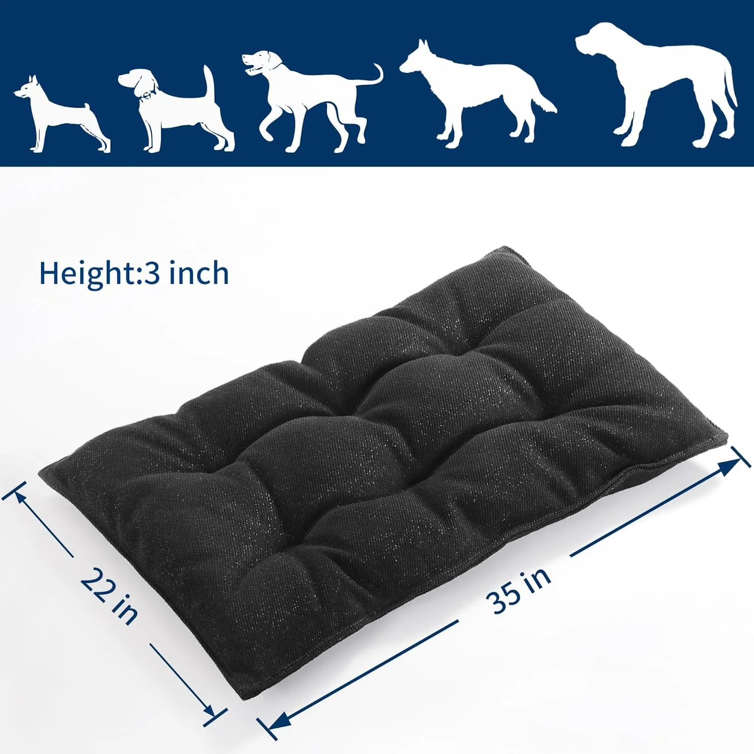 MABOZOO Dog Bed, Indestructible Chew Proof Pet Bed Mat, Durable Polyester, Large 35x22 inches, Black, for Aggressive Chewers, Crate Pad, Machine Washable