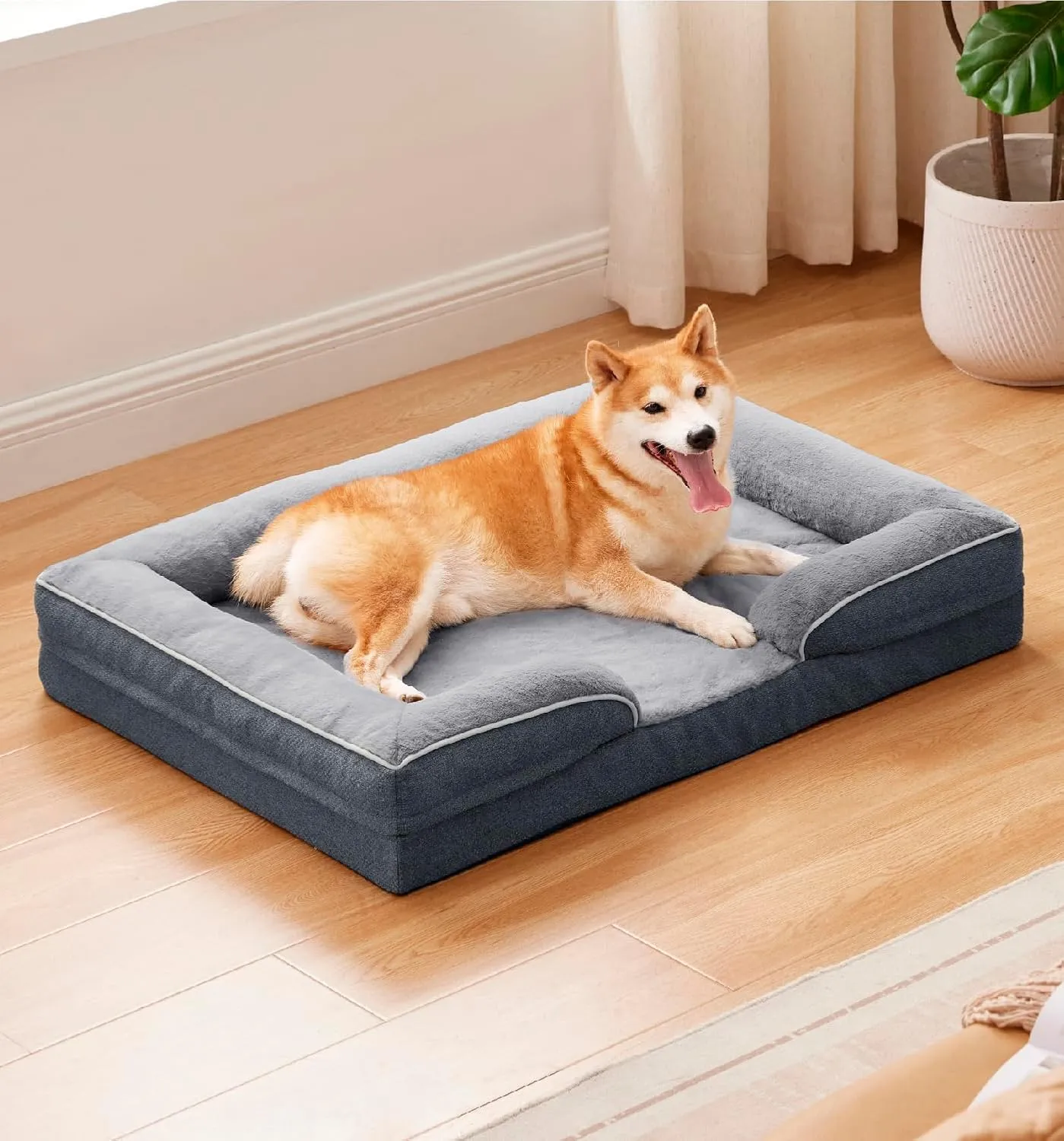 Made4Pets Orthopedic Dog Bed for Large Dogs, Supportive Foam Big Large Pet Bed Sofa with Washable Removable Cover, Waterproof Dog Couch Bed, Non-Slip Bottom and Egg-Crate Foam, Grey