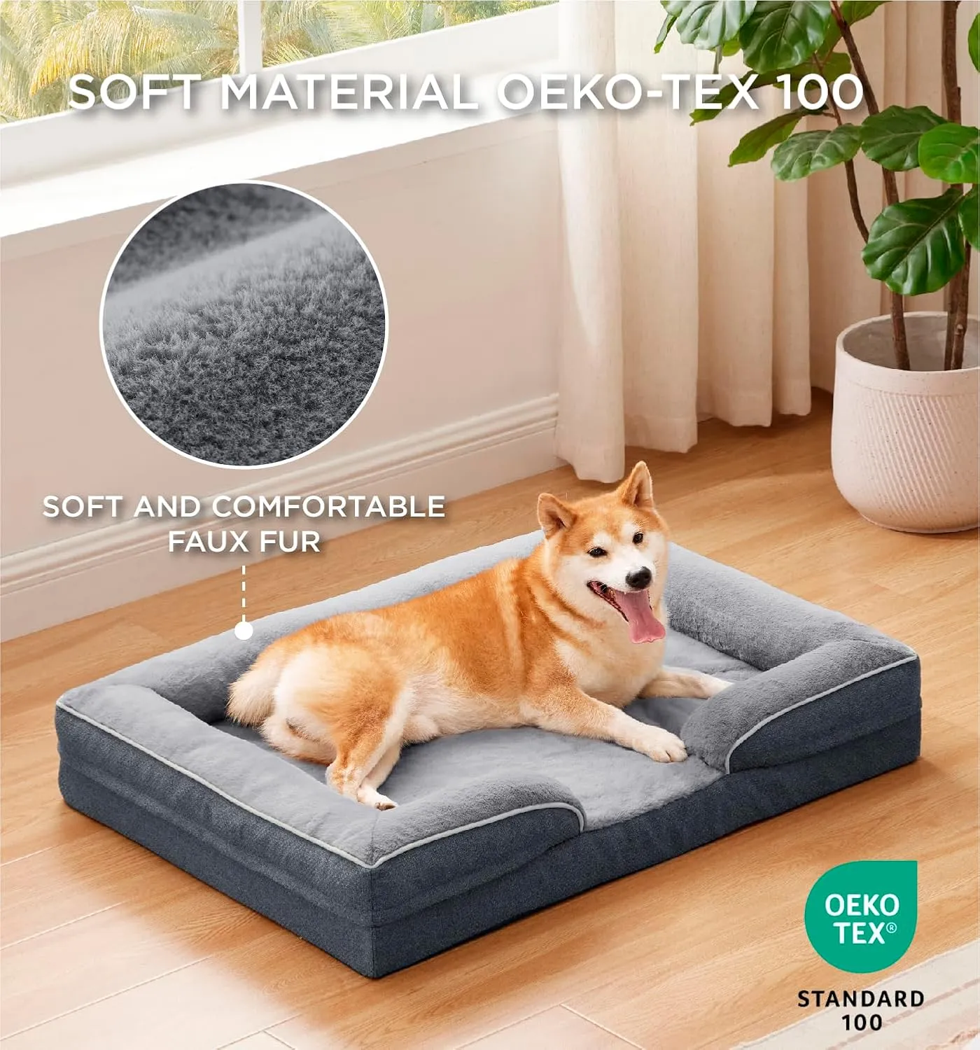 Made4Pets Orthopedic Dog Bed for Large Dogs, Supportive Foam Big Large Pet Bed Sofa with Washable Removable Cover, Waterproof Dog Couch Bed, Non-Slip Bottom and Egg-Crate Foam, Grey