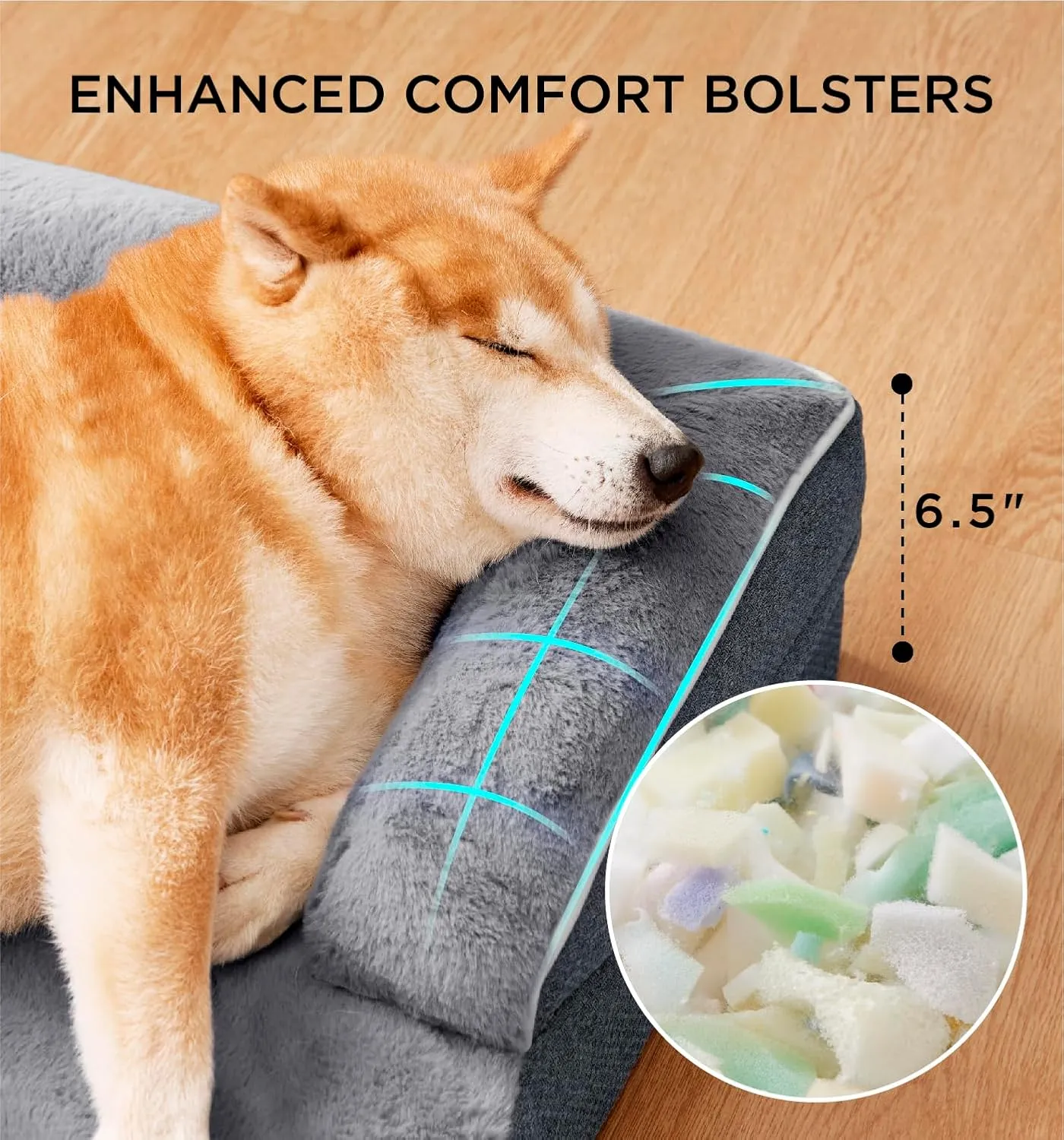 Made4Pets Orthopedic Dog Bed for Large Dogs, Supportive Foam Big Large Pet Bed Sofa with Washable Removable Cover, Waterproof Dog Couch Bed, Non-Slip Bottom and Egg-Crate Foam, Grey