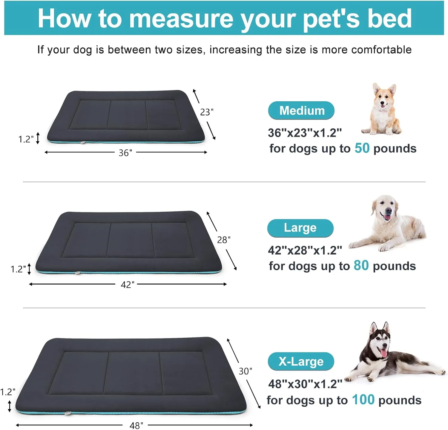 Magic Dog Plush Dog Bed for Medium/Large Dogs - Soft Dog Crate Pad Dog Bed Mat, 36-Inch Washable Kennel Pad Pet Beds with Non-Slip Bottom, Dark Grey