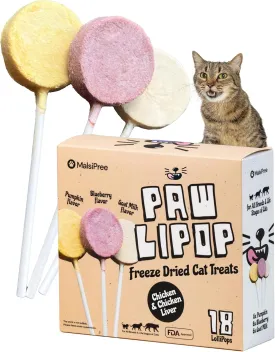 MalsiPree Lollipop Freeze Dried Chicken Cat Treats - 5.5 Cal Each - High Protein & Nutrient Rich - Raw & Diet Friendly - Natural Cat Treats Freeze Dried (18 Pack)