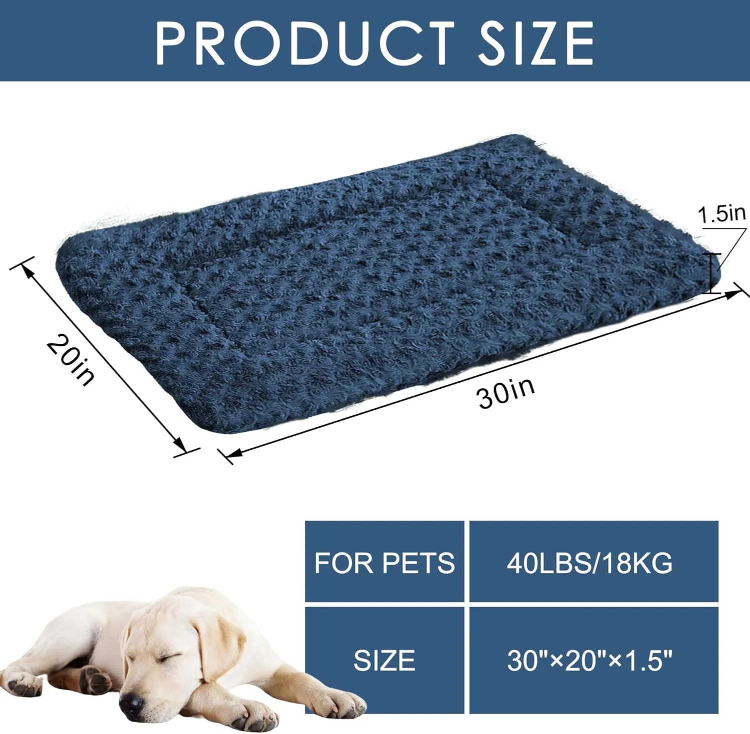 Medium Sized Dog Mattress Pad - Plush Surface, Chew Proof Design, Perfect for Crates or Home Use, 30x20 Inch, Waterproof and Machine Washable, Ideal for Medium Dogs Blue & Cats beds