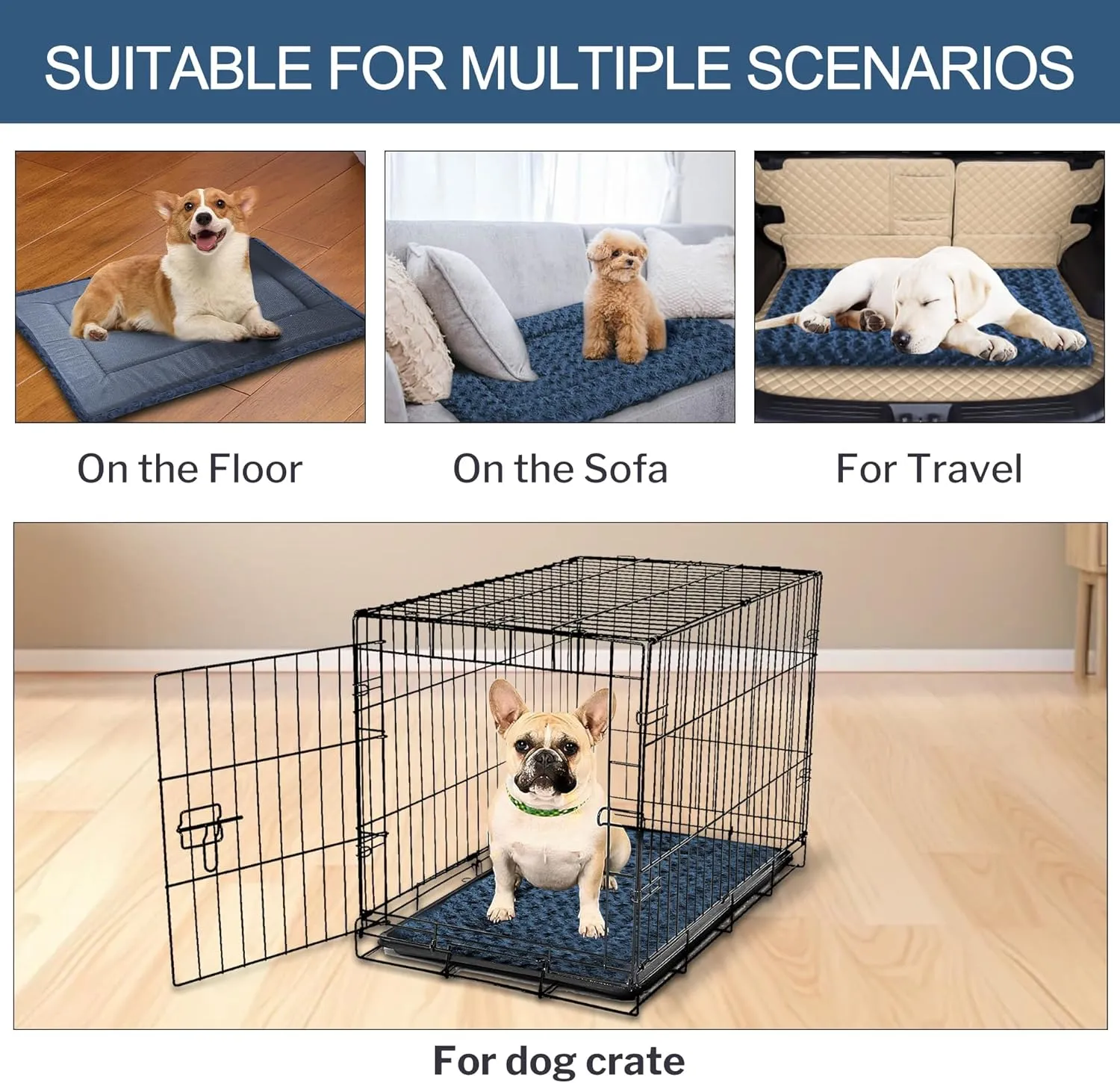Medium Sized Dog Mattress Pad - Plush Surface, Chew Proof Design, Perfect for Crates or Home Use, 30x20 Inch, Waterproof and Machine Washable, Ideal for Medium Dogs Blue & Cats beds