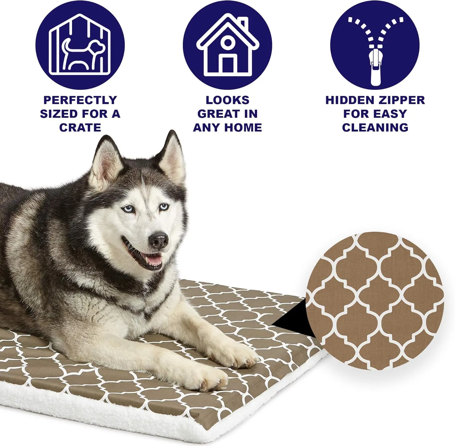 MidWest Homes for Pets Quiet Time Teflon Defender Dog Beds; Pet Beds Designed to Fit Folding Metal Dog Crates, Brown & White Geometric Pattern, 36-Inch