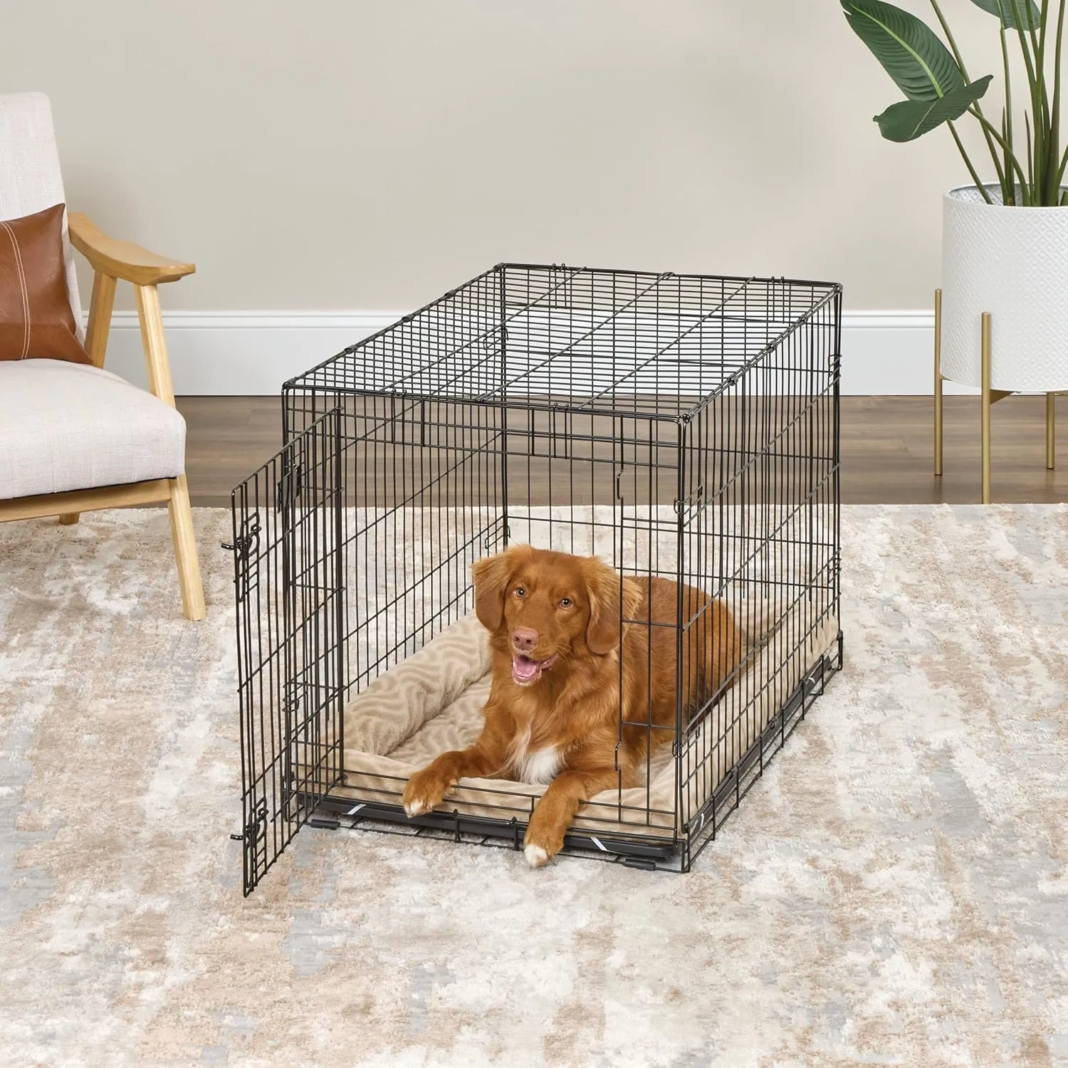 MidWest Homes for Pets QuiteTime Deluxe Wave Bolster Bed for Intermediate Dogs; Easily Machine Wash and Dry; Tan; 36"; 40236-WVTN
