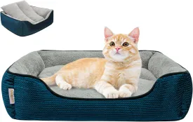 Miguel Washable Cat Beds - Indoor Cats, Removable Cushion, Small Dog Bed, Anti-Slip Bottom, Cuddle Puppy, Blue 20 Inch