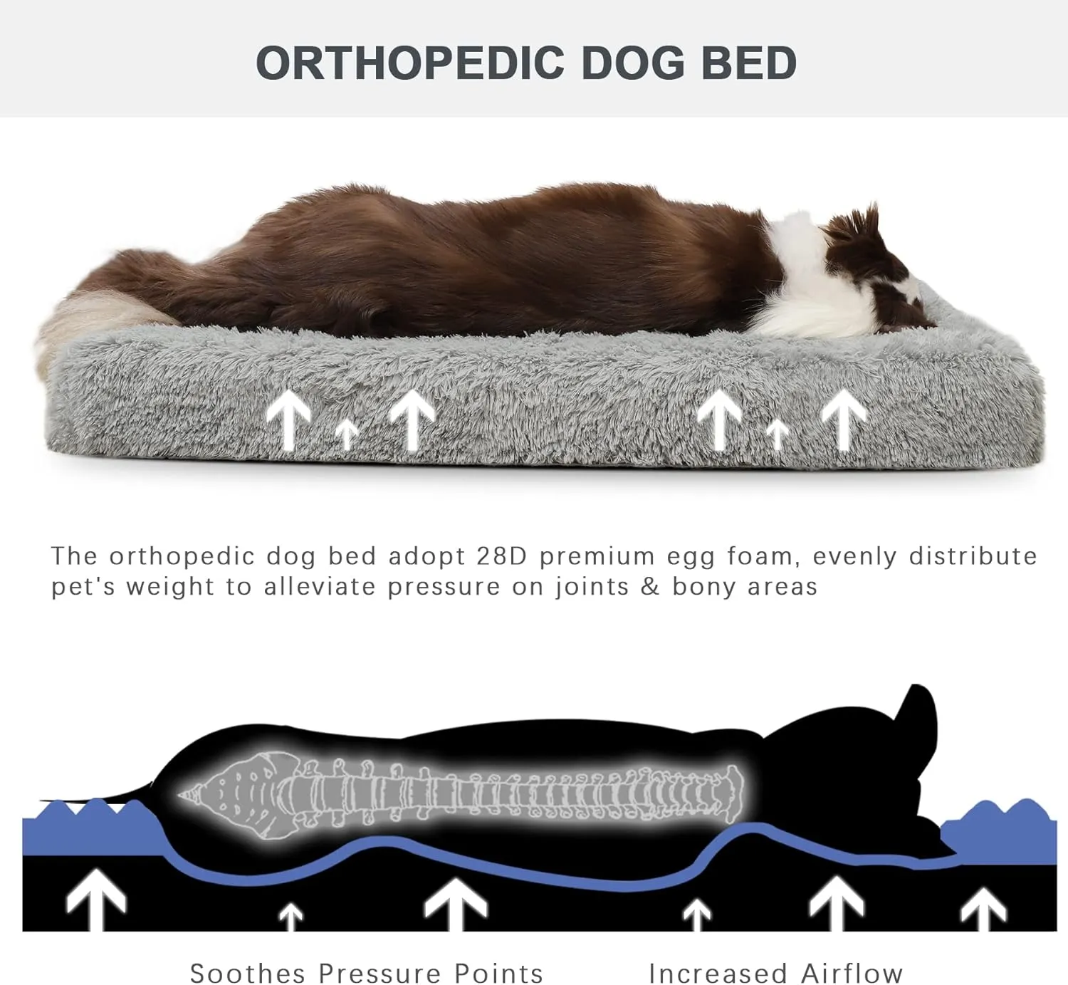 MIHIKK Large Dog Bed, Orthopedic Egg Crate Foam Bed with Removable Washable Cover, Waterproof Mattress, Comfy Anti-Anxiety Pet Bed, 35x22 inch, Gray