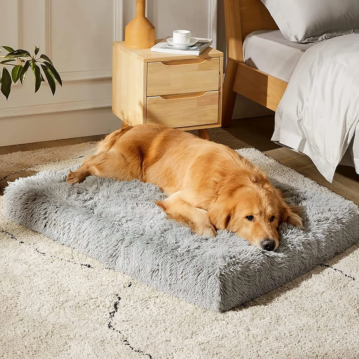 MIHIKK Large Dog Bed, Orthopedic Egg Crate Foam Bed with Removable Washable Cover, Waterproof Mattress, Comfy Anti-Anxiety Pet Bed, 35x22 inch, Gray