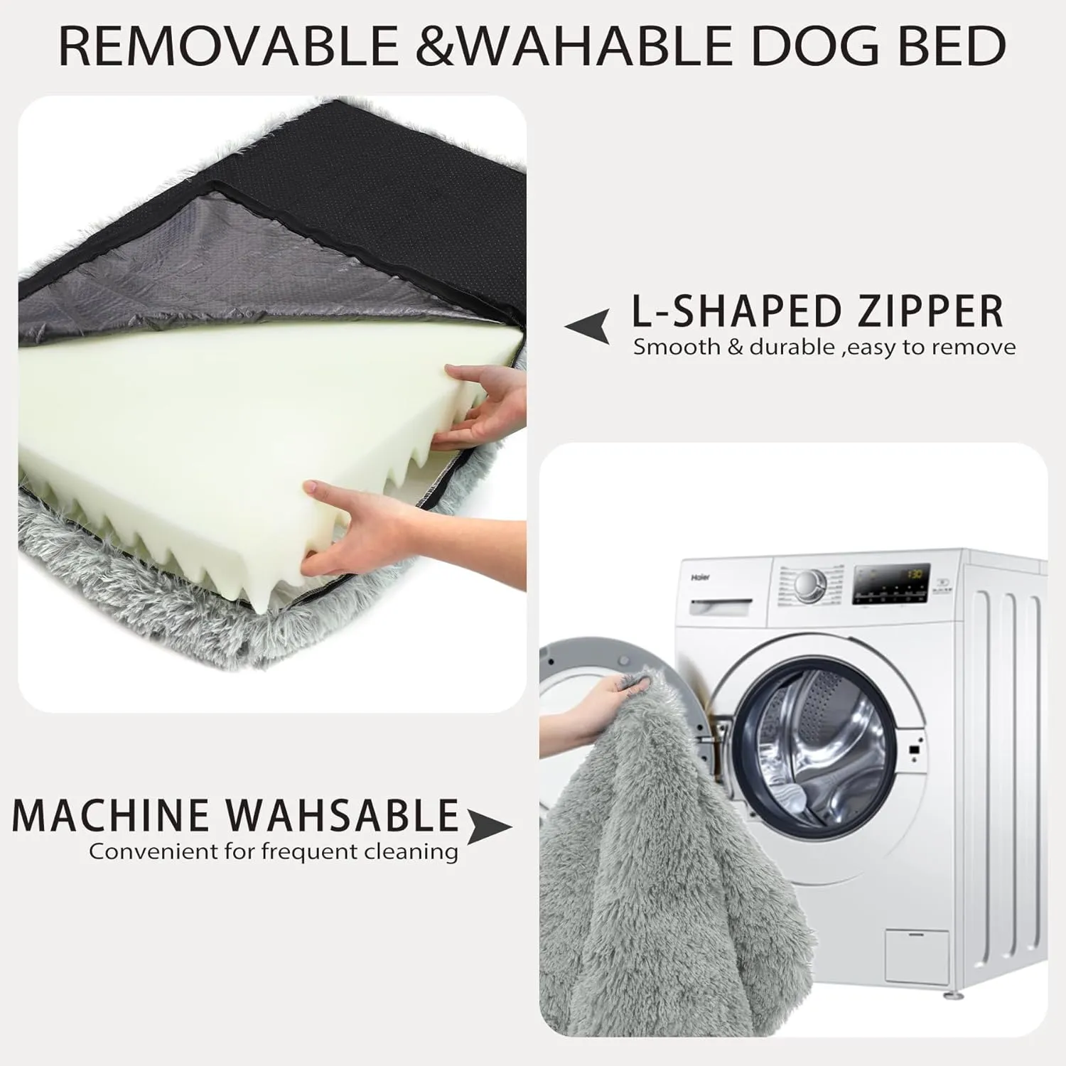 MIHIKK Large Dog Bed, Orthopedic Egg Crate Foam Bed with Removable Washable Cover, Waterproof Mattress, Comfy Anti-Anxiety Pet Bed, 35x22 inch, Gray