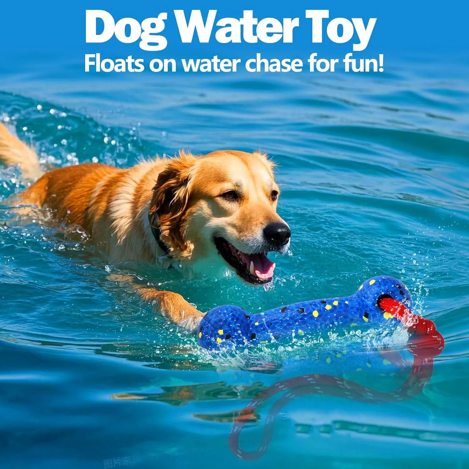 Mity rain Floating Dog Toys E-TPU Water Pool Fetching Toy with Rope for Small Medium Large Pet, Bumper Shape Indestructible Interactive Dog Chew Toys for Summer Outdoor Training Fun (Yellow Blue)