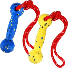 Mity rain Floating Dog Toys E-TPU Water Pool Fetching Toy with Rope for Small Medium Large Pet, Bumper Shape Indestructible Interactive Dog Chew Toys for Summer Outdoor Training Fun (Yellow Blue)