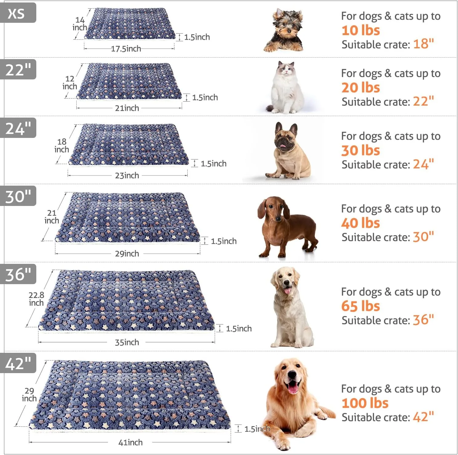 Mora Pets Dog Bed Crate Pad Ultra Soft Pet Bed with Cute Star Print Washable Crate Mat for Large Medium Small Dogs Reversible Fleece Dog Crate Kennel Mat Cat Bed Liner 23 x 18 inch Dark Blue