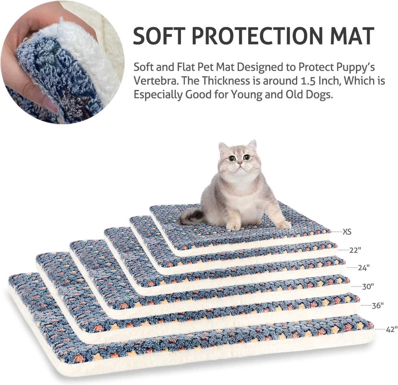 Mora Pets Dog Bed Crate Pad Ultra Soft Pet Bed with Cute Star Print Washable Crate Mat for Large Medium Small Dogs Reversible Fleece Dog Crate Kennel Mat Cat Bed Liner 23 x 18 inch Dark Blue